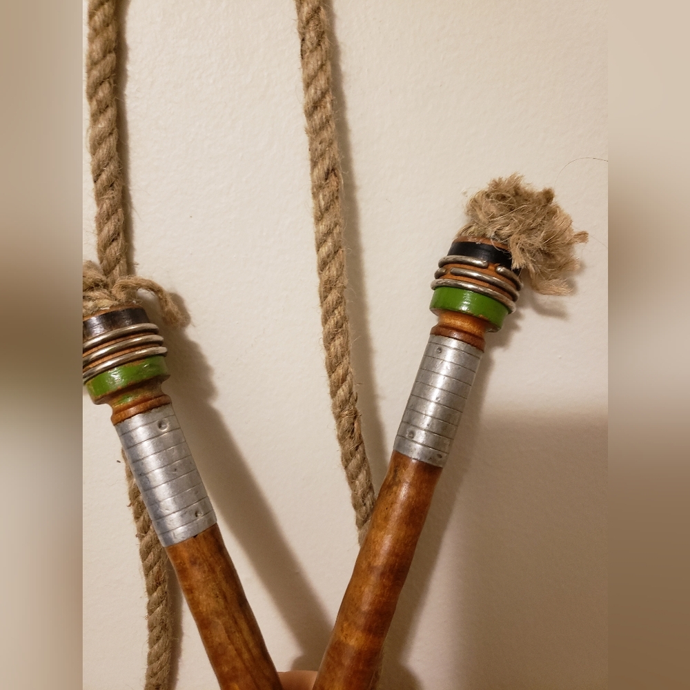 Vintage Antique Rustic Jump Rope with Green Mauds Handles